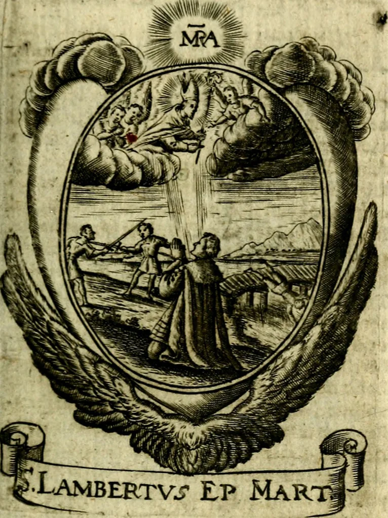 An illustration from Fasti Mariani cum illustrium diuorum imaginib. & elogijs prope DC. in singulos anni menses diésq SS. natales distributis, 1630, leaf 252