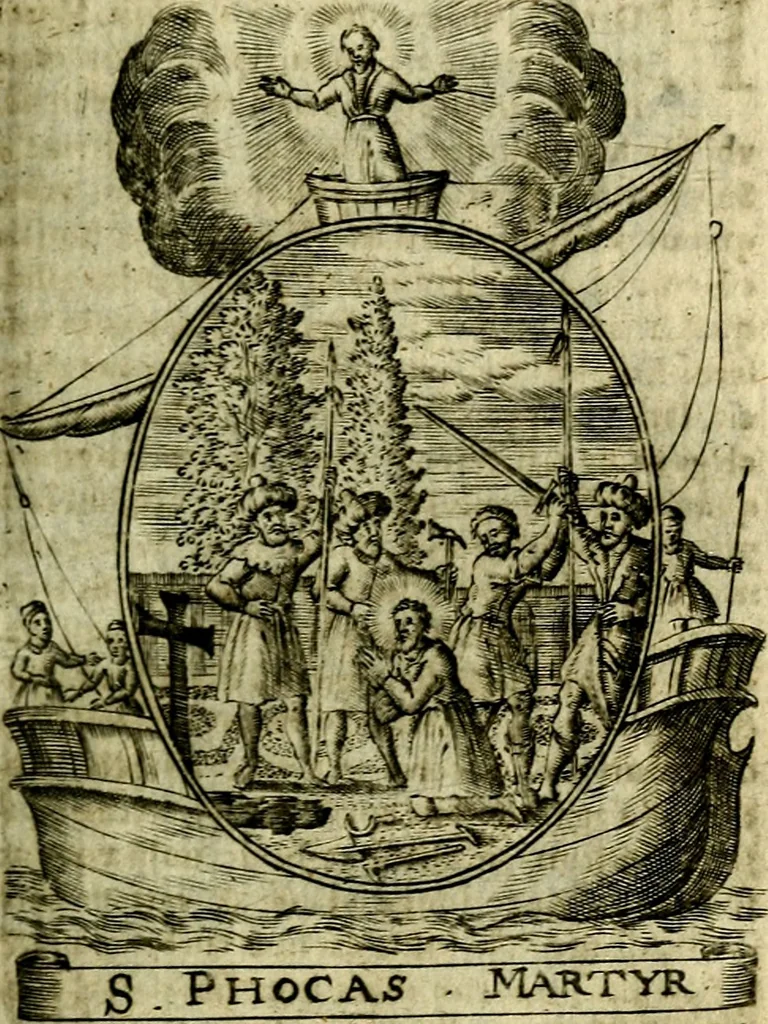 An illustration from Fasti Mariani cum illustrium diuorum imaginib. & elogijs prope DC. in singulos anni menses diésq SS. natales distributis, 1630, leaf 268