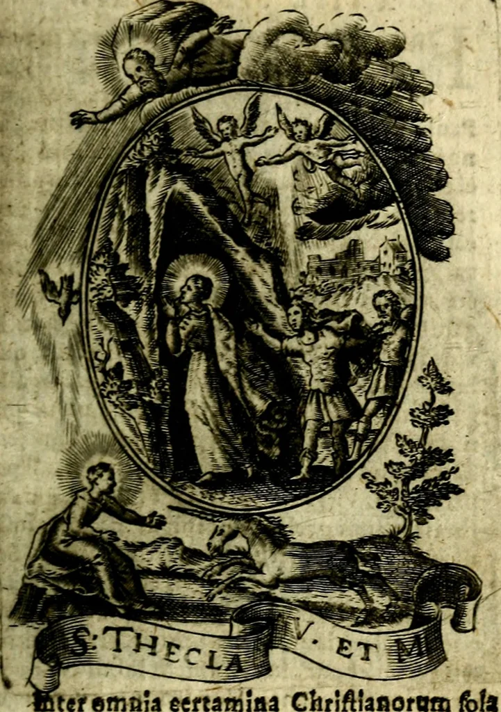 An illustration from Fasti Mariani cum illustrium diuorum imaginib. & elogijs prope DC. in singulos anni menses diésq SS. natales distributis, 1630, leaf 274