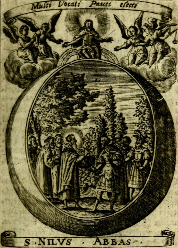 An illustration from Fasti Mariani cum illustrium diuorum imaginib. & elogijs prope DC. in singulos anni menses diésq SS. natales distributis, 1630, leaf 282