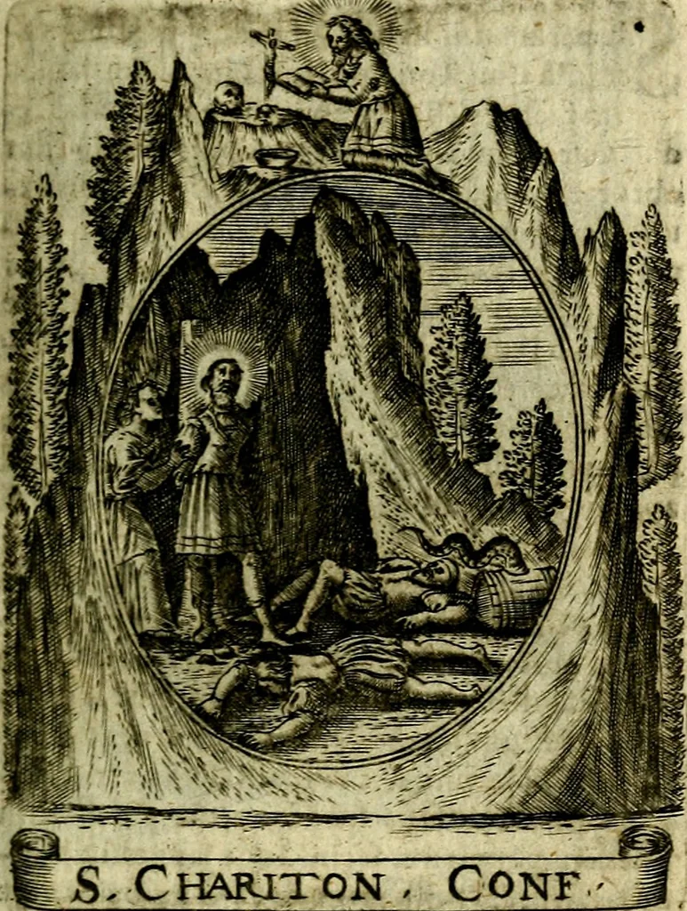 An illustration from Fasti Mariani cum illustrium diuorum imaginib. & elogijs prope DC. in singulos anni menses diésq SS. natales distributis, 1630, leaf 292