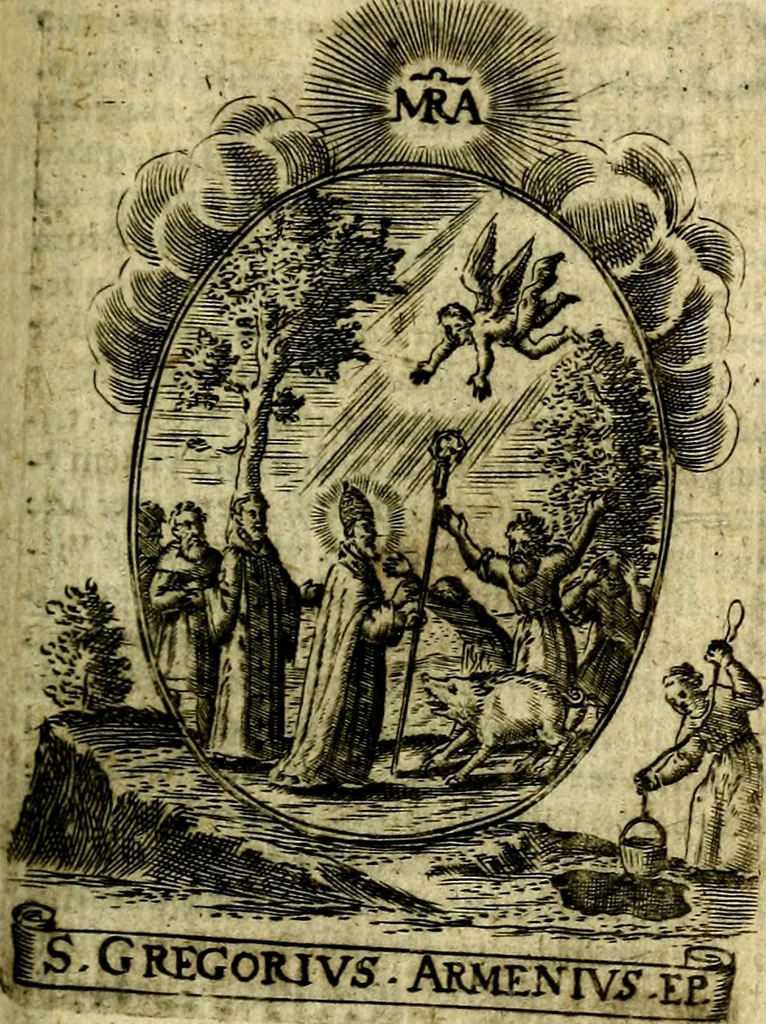 An illustration from Fasti Mariani cum illustrium diuorum imaginib. & elogijs prope DC. in singulos anni menses diésq SS. natales distributis, 1630, leaf 300