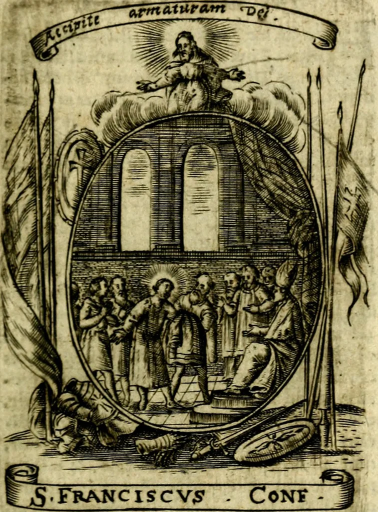 An illustration from Fasti Mariani cum illustrium diuorum imaginib. & elogijs prope DC. in singulos anni menses diésq SS. natales distributis, 1630, leaf 314