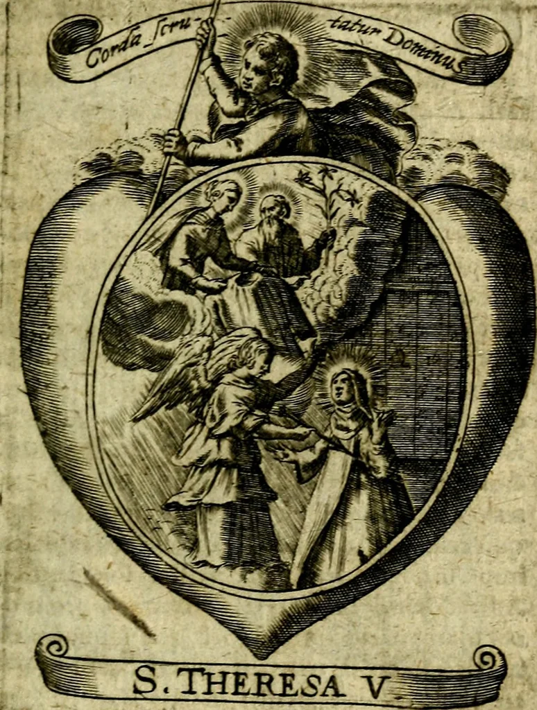 An illustration from Fasti Mariani cum illustrium diuorum imaginib. & elogijs prope DC. in singulos anni menses diésq SS. natales distributis, 1630, leaf 316