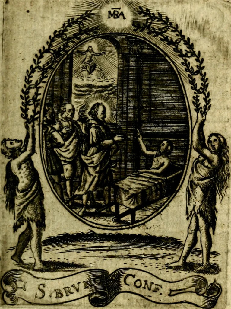 An illustration from Fasti Mariani cum illustrium diuorum imaginib. & elogijs prope DC. in singulos anni menses diésq SS. natales distributis, 1630, leaf 320