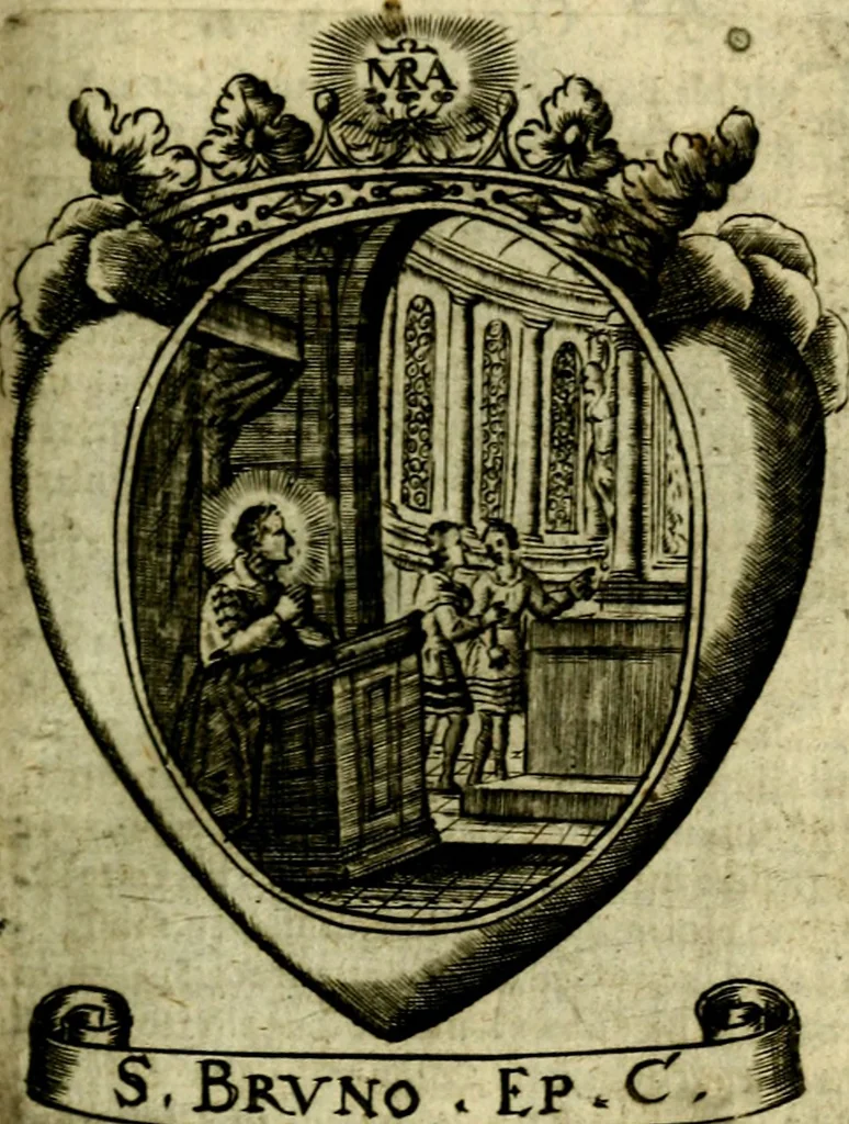 An illustration from Fasti Mariani cum illustrium diuorum imaginib. & elogijs prope DC. in singulos anni menses diésq SS. natales distributis, 1630, leaf 336