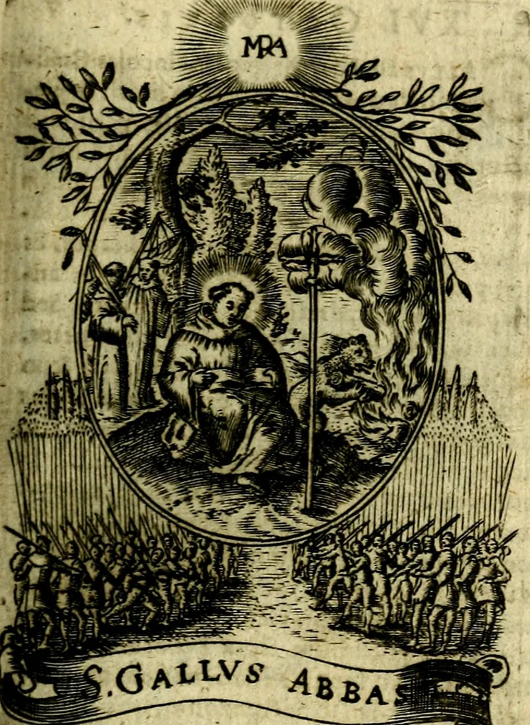 An illustration from Fasti Mariani cum illustrium diuorum imaginib. & elogijs prope DC. in singulos anni menses diésq SS. natales distributis, 1630, leaf 350