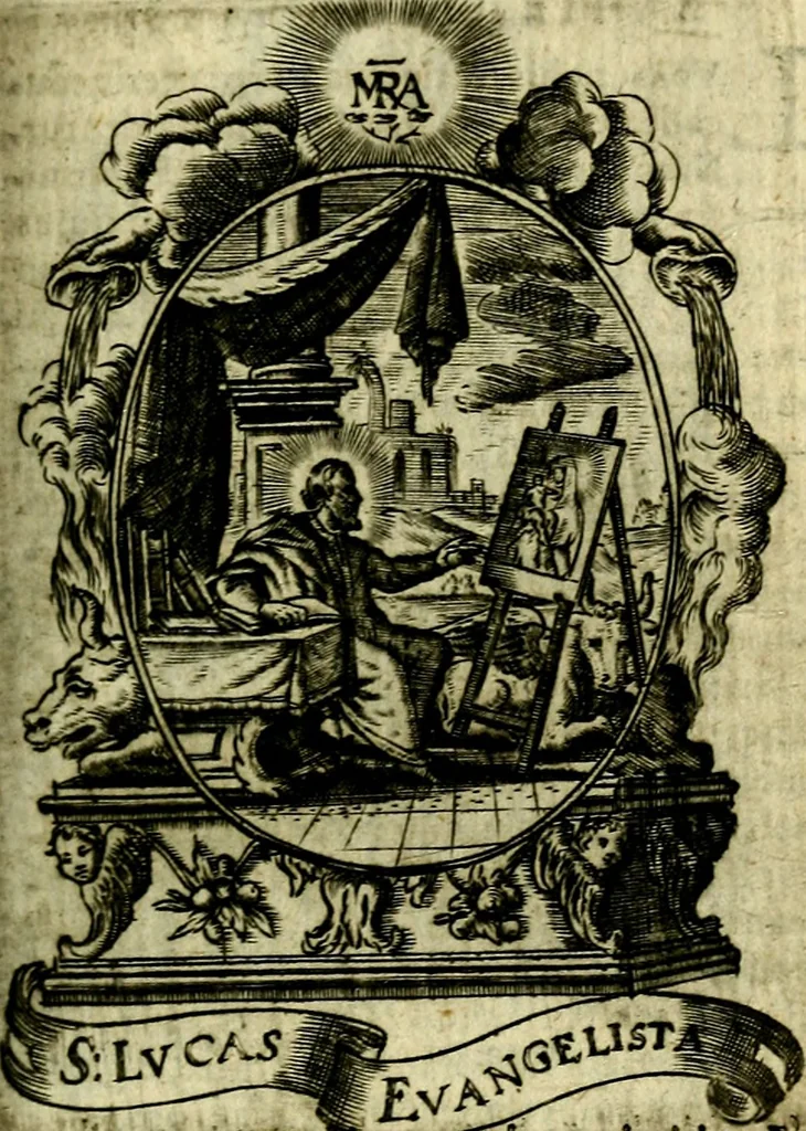 An illustration from Fasti Mariani cum illustrium diuorum imaginib. & elogijs prope DC. in singulos anni menses diésq SS. natales distributis, 1630, leaf 354