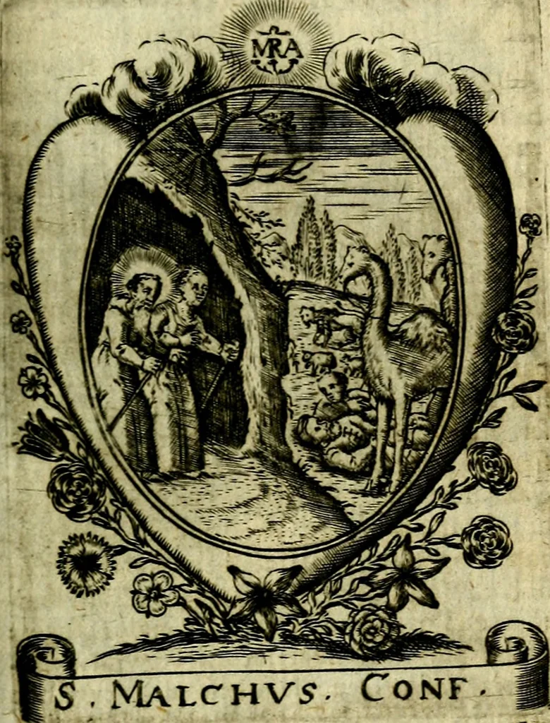 An illustration from Fasti Mariani cum illustrium diuorum imaginib. & elogijs prope DC. in singulos anni menses diésq SS. natales distributis, 1630, leaf 366