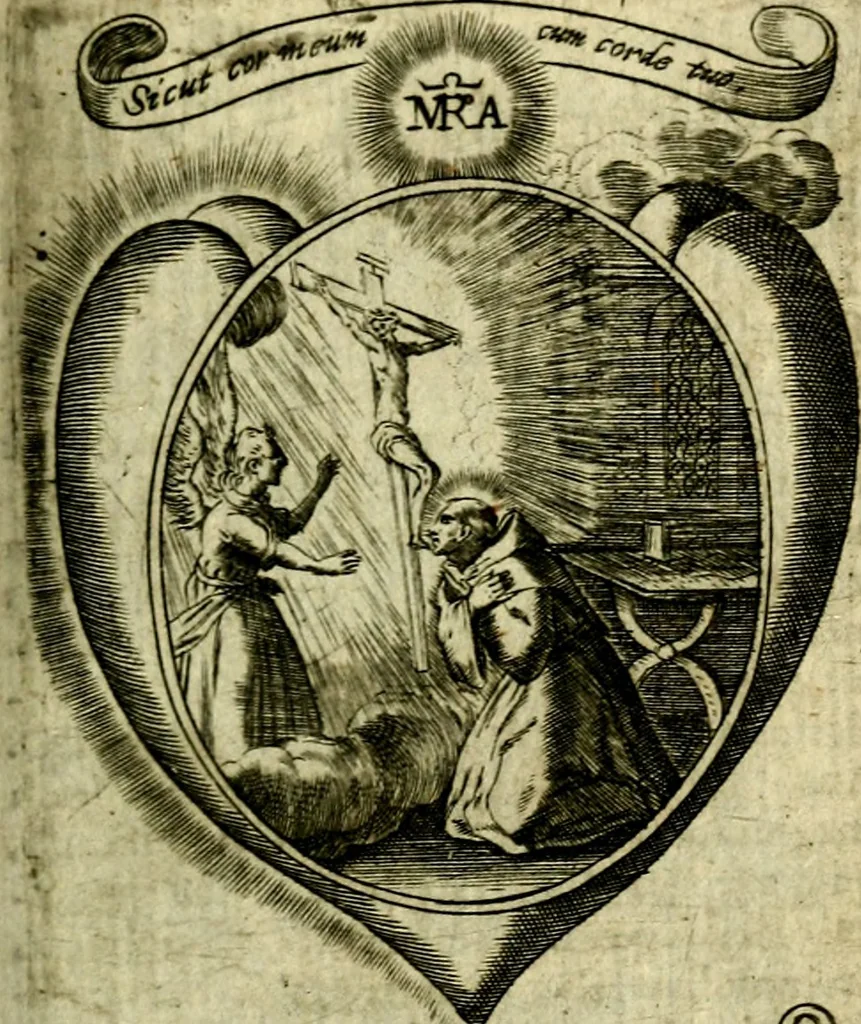 An illustration from Fasti Mariani cum illustrium diuorum imaginib. & elogijs prope DC. in singulos anni menses diésq SS. natales distributis, 1630, leaf 370