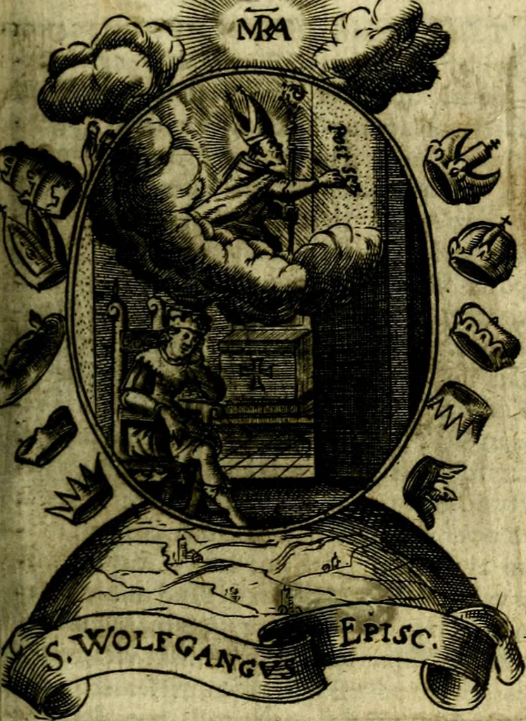 An illustration from Fasti Mariani cum illustrium diuorum imaginib. & elogijs prope DC. in singulos anni menses diésq SS. natales distributis, 1630, leaf 398