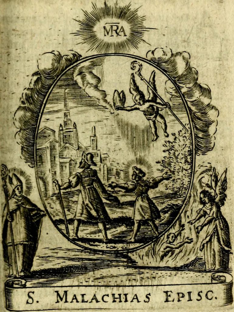 An illustration from Fasti Mariani cum illustrium diuorum imaginib. & elogijs prope DC. in singulos anni menses diésq SS. natales distributis, 1630, leaf 422