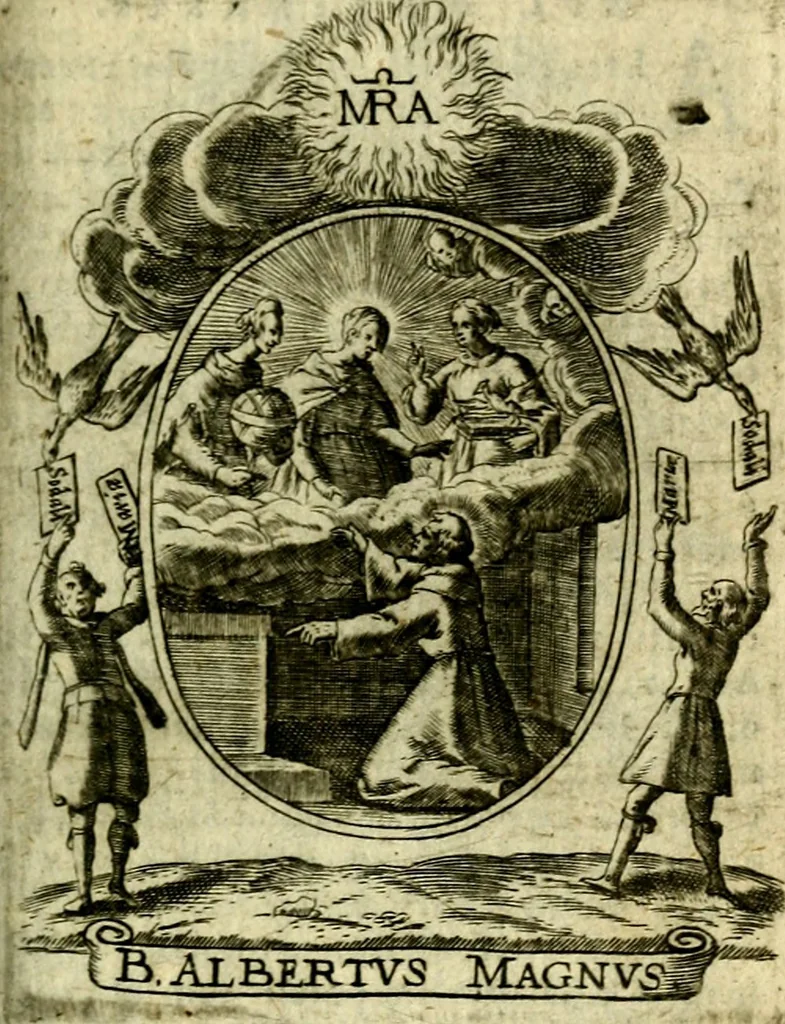 An illustration from Fasti Mariani cum illustrium diuorum imaginib. & elogijs prope DC. in singulos anni menses diésq SS. natales distributis, 1630, leaf 442