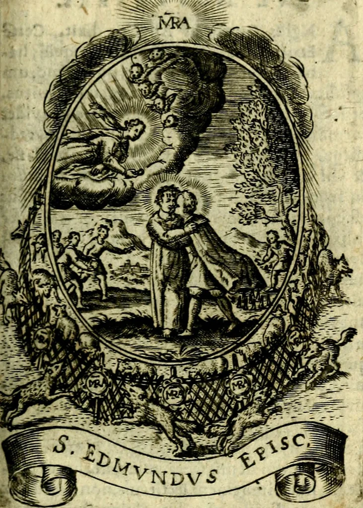 An illustration from Fasti Mariani cum illustrium diuorum imaginib. & elogijs prope DC. in singulos anni menses diésq SS. natales distributis, 1630, leaf 444