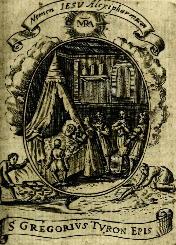 An illustration from Fasti Mariani cum illustrium diuorum imaginib. & elogijs prope DC. in singulos anni menses diésq SS. natales distributis, 1630, leaf 452