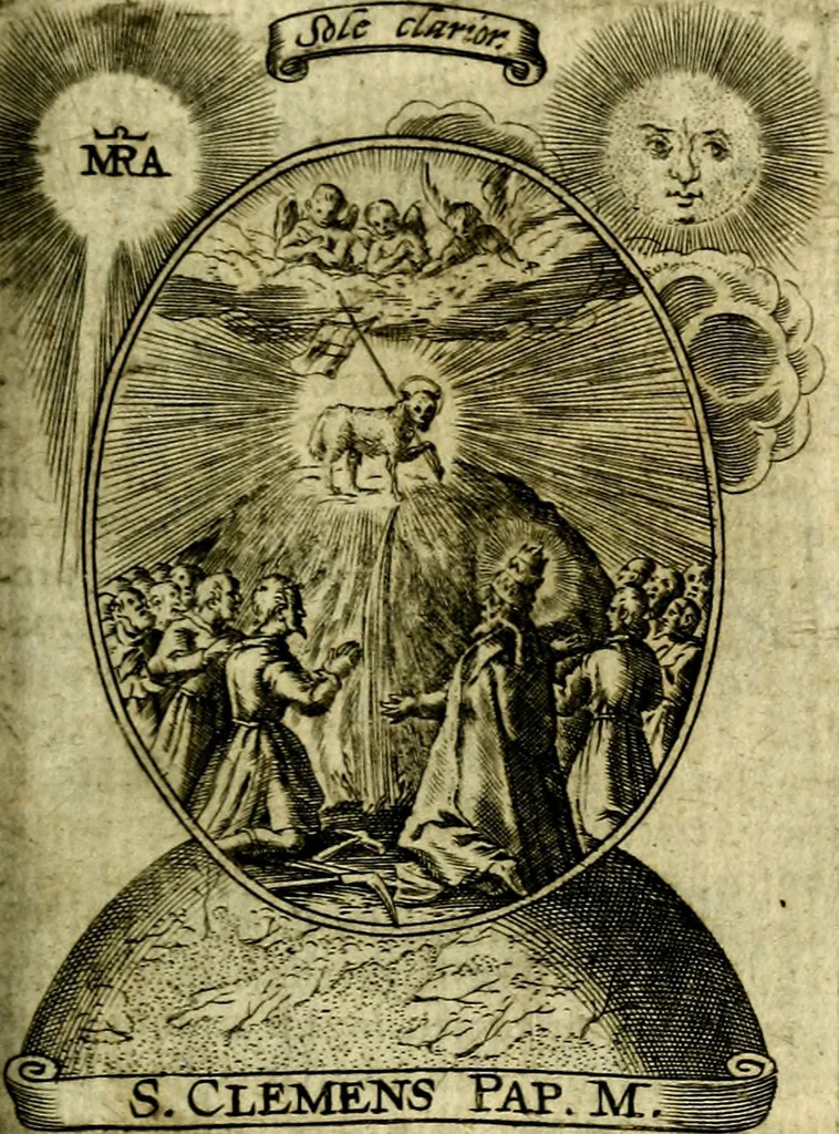 An illustration from Fasti Mariani cum illustrium diuorum imaginib. & elogijs prope DC. in singulos anni menses diésq SS. natales distributis, 1630, leaf 472
