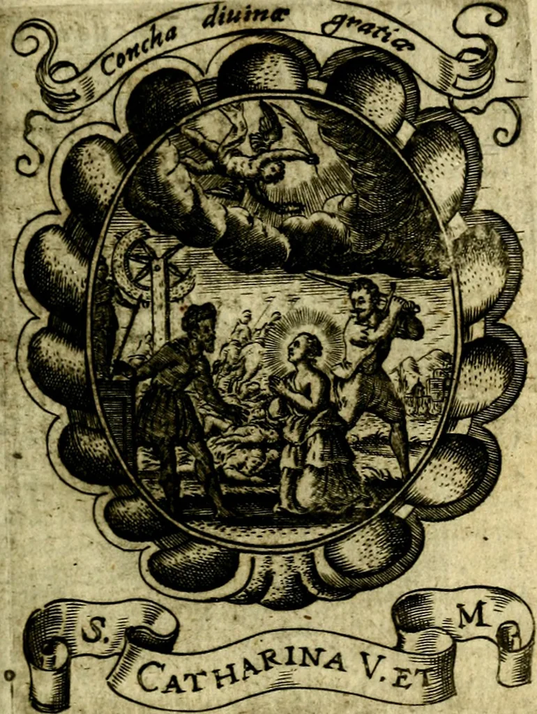 An illustration from Fasti Mariani cum illustrium diuorum imaginib. & elogijs prope DC. in singulos anni menses diésq SS. natales distributis, 1630, leaf 480