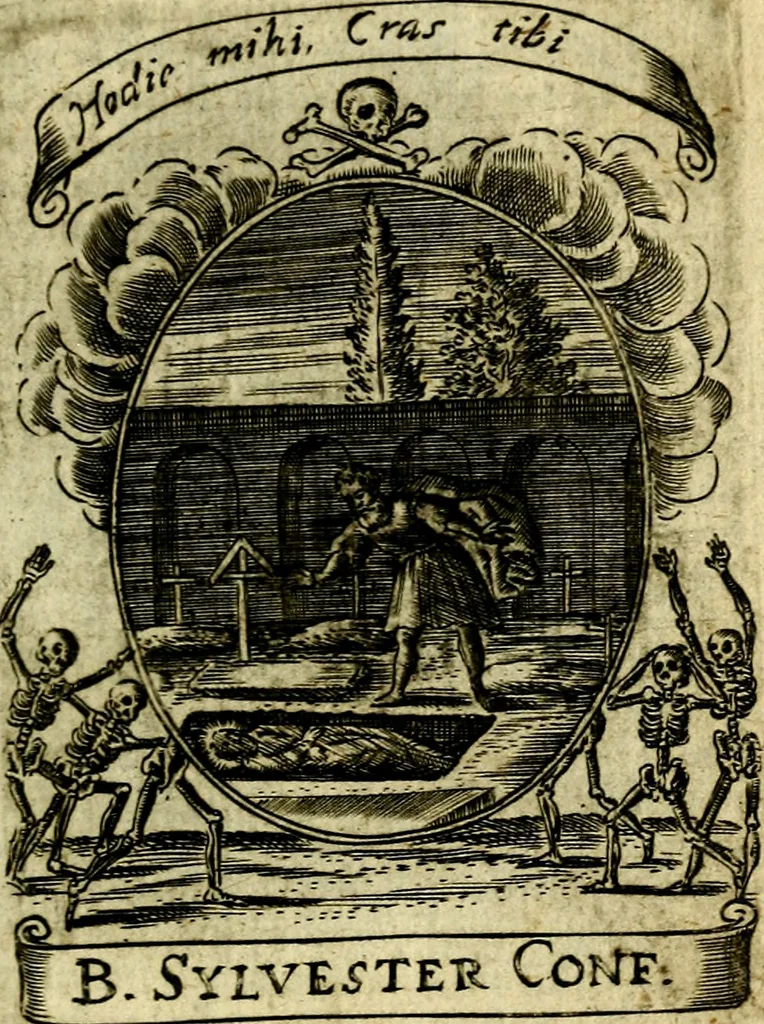 An illustration from Fasti Mariani cum illustrium diuorum imaginib. & elogijs prope DC. in singulos anni menses diésq SS. natales distributis, 1630, leaf 484