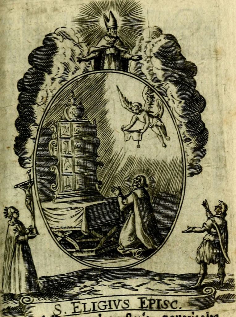 An illustration from Fasti Mariani cum illustrium diuorum imaginib. & elogijs prope DC. in singulos anni menses diésq SS. natales distributis, 1630, leaf 500
