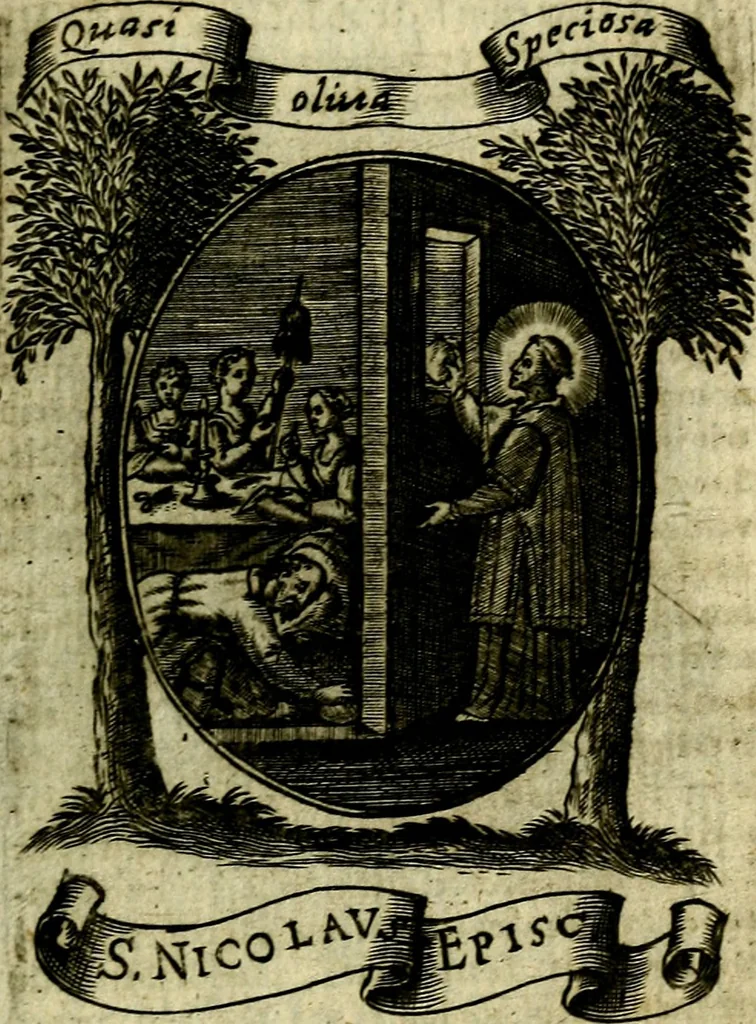 An illustration from Fasti Mariani cum illustrium diuorum imaginib. & elogijs prope DC. in singulos anni menses diésq SS. natales distributis, 1630, leaf 518