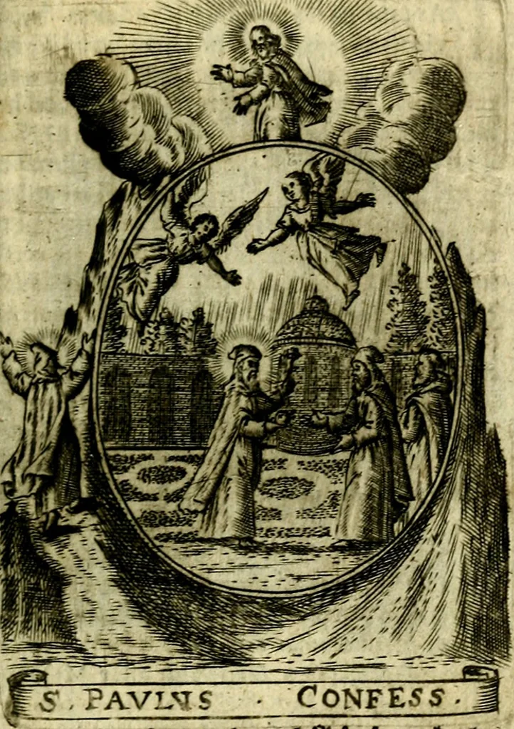 An illustration from Fasti Mariani cum illustrium diuorum imaginib. & elogijs prope DC. in singulos anni menses diésq SS. natales distributis, 1630, leaf 520