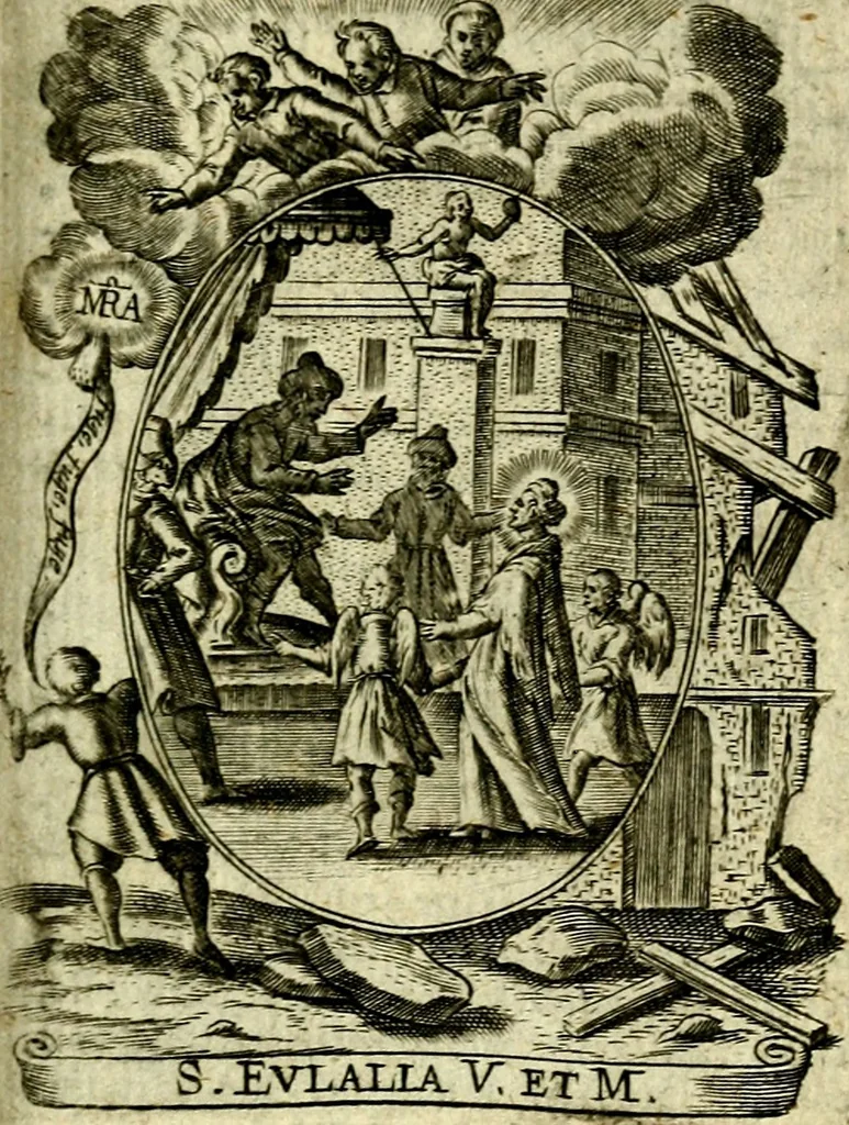 An illustration from Fasti Mariani cum illustrium diuorum imaginib. & elogijs prope DC. in singulos anni menses diésq SS. natales distributis, 1630, leaf 532