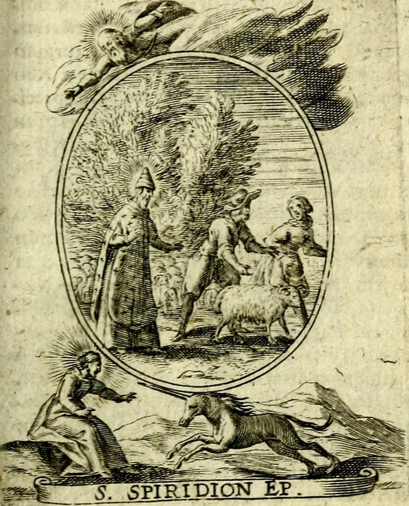An illustration from Fasti Mariani cum illustrium diuorum imaginib. & elogijs prope DC. in singulos anni menses diésq SS. natales distributis, 1630, leaf 538