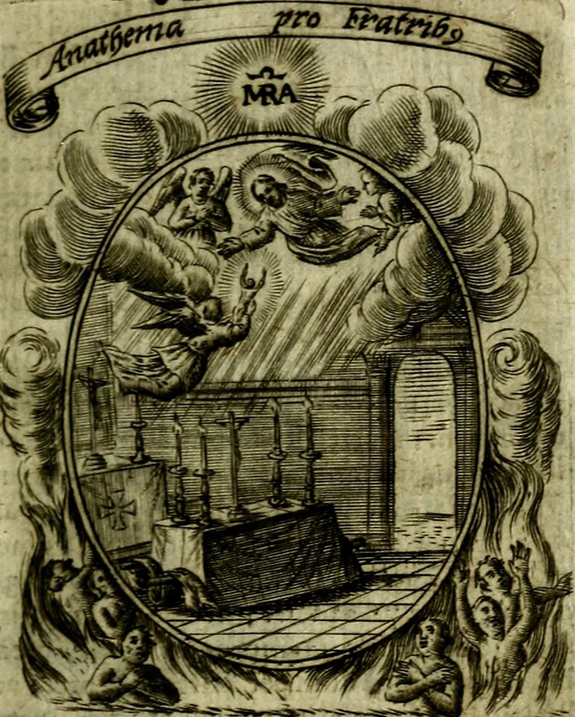 An illustration from Fasti Mariani cum illustrium diuorum imaginib. & elogijs prope DC. in singulos anni menses diésq SS. natales distributis, 1630, leaf 78
