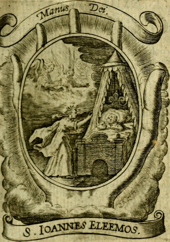 An illustration from Fasti Mariani cum illustrium diuorum imaginib. & elogijs prope DC. in singulos anni menses diésq SS. natales distributis, 1630, leaf 104