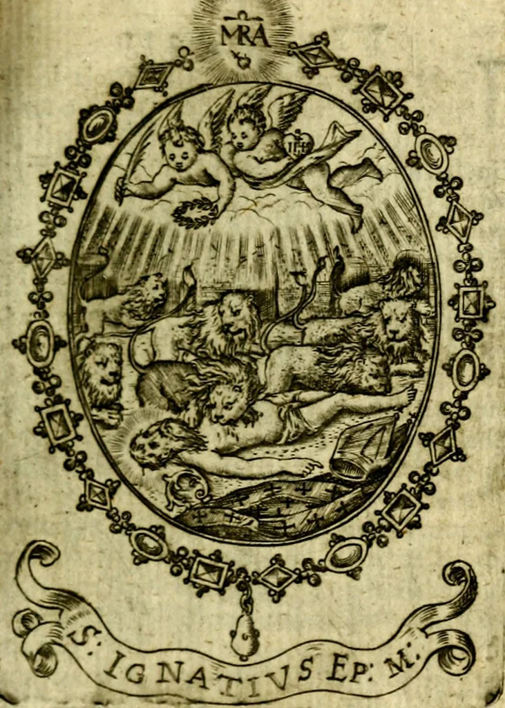 An illustration from Fasti Mariani cum illustrium diuorum imaginib. & elogijs prope DC. in singulos anni menses diésq SS. natales distributis, 1630, leaf 130