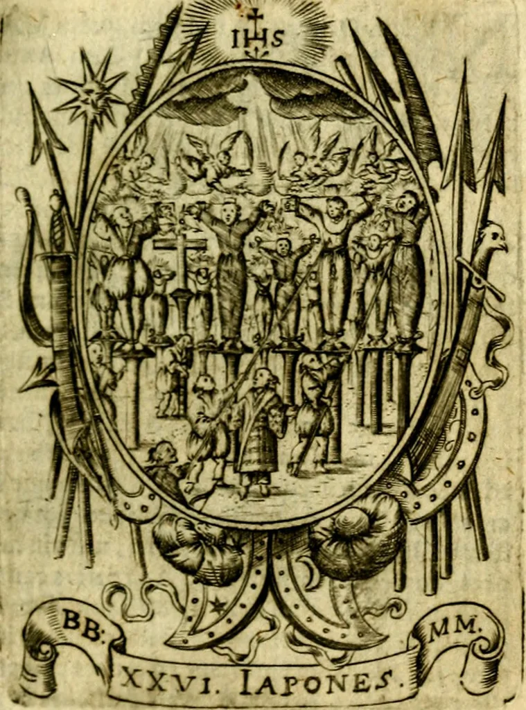 An illustration from Fasti Mariani cum illustrium diuorum imaginib. & elogijs prope DC. in singulos anni menses diésq SS. natales distributis, 1630, leaf 148