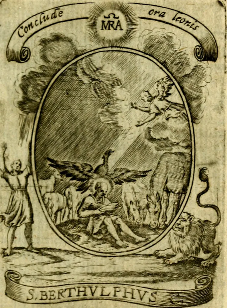 An illustration from Fasti Mariani cum illustrium diuorum imaginib. & elogijs prope DC. in singulos anni menses diésq SS. natales distributis, 1630, leaf 150
