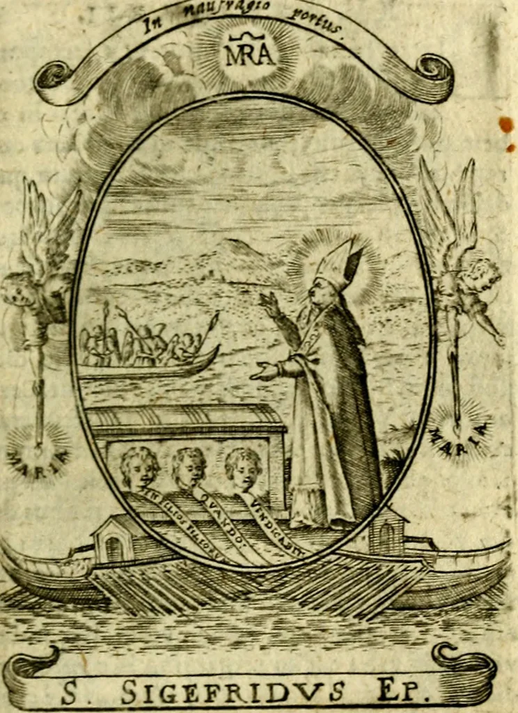 An illustration from Fasti Mariani cum illustrium diuorum imaginib. & elogijs prope DC. in singulos anni menses diésq SS. natales distributis, 1630, leaf 188