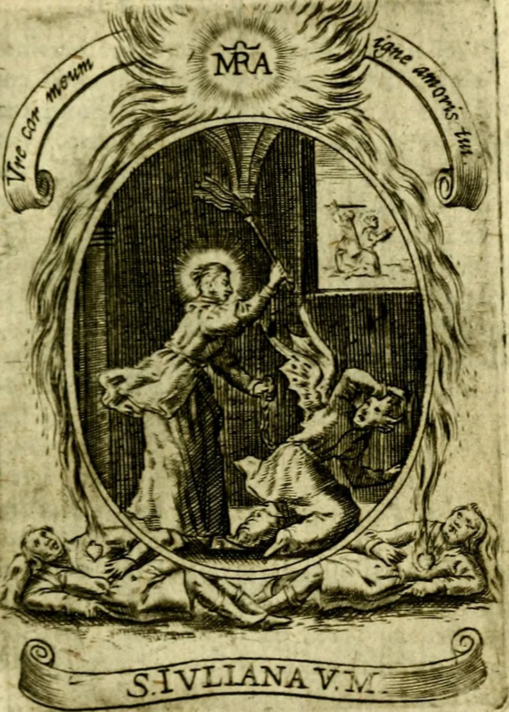 An illustration from Fasti Mariani cum illustrium diuorum imaginib. & elogijs prope DC. in singulos anni menses diésq SS. natales distributis, 1630, leaf 194