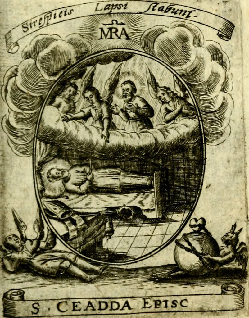 An illustration from Fasti Mariani cum illustrium diuorum imaginib. & elogijs prope DC. in singulos anni menses diésq SS. natales distributis, 1630, leaf 230
