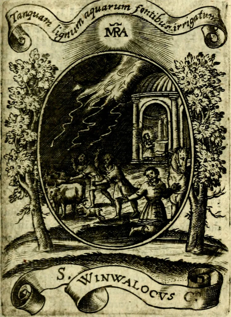 An illustration from Fasti Mariani cum illustrium diuorum imaginib. & elogijs prope DC. in singulos anni menses diésq SS. natales distributis, 1630, leaf 232