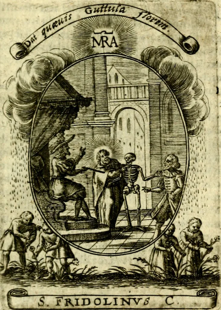 An illustration from Fasti Mariani cum illustrium diuorum imaginib. & elogijs prope DC. in singulos anni menses diésq SS. natales distributis, 1630, leaf 240
