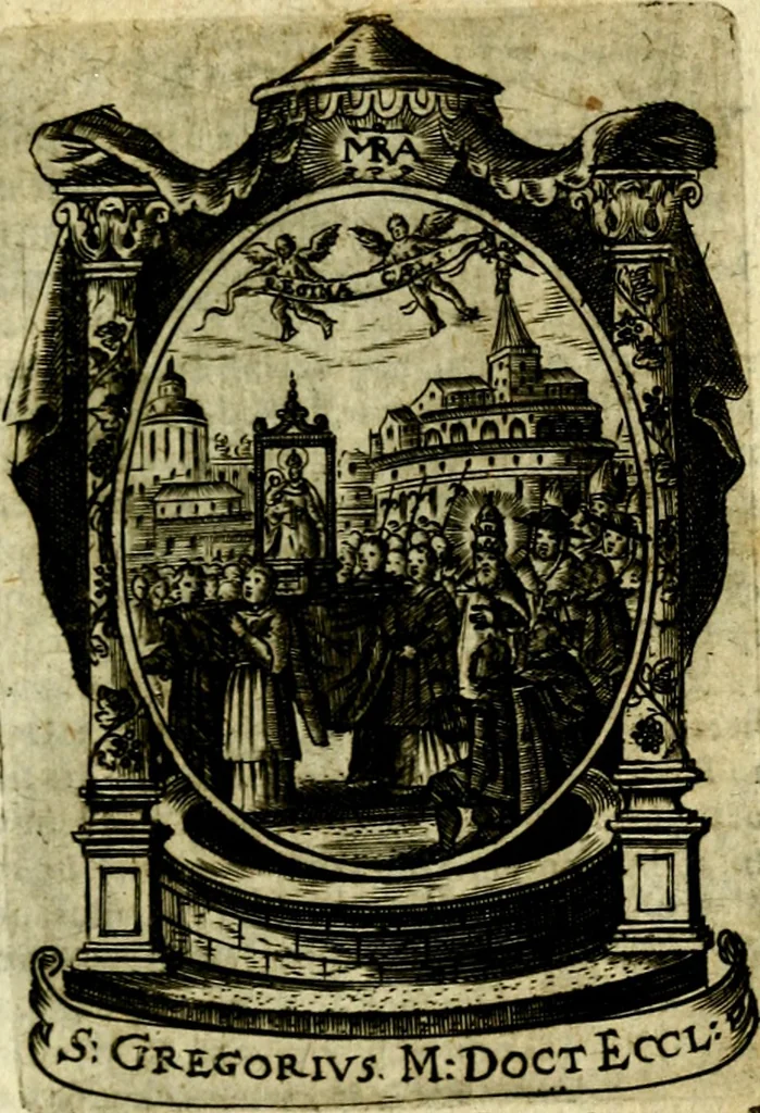 An illustration from Fasti Mariani cum illustrium diuorum imaginib. & elogijs prope DC. in singulos anni menses diésq SS. natales distributis, 1630, leaf 258