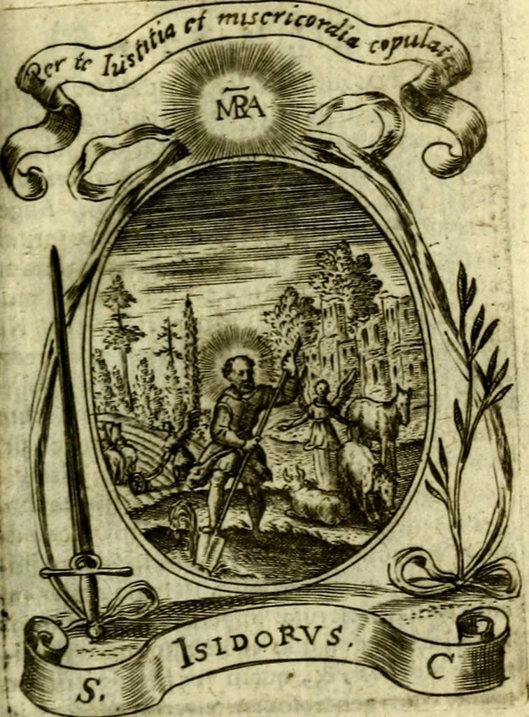 An illustration from Fasti Mariani cum illustrium diuorum imaginib. & elogijs prope DC. in singulos anni menses diésq SS. natales distributis, 1630, leaf 260