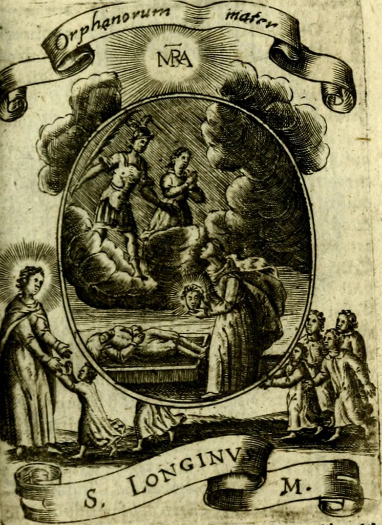 An illustration from Fasti Mariani cum illustrium diuorum imaginib. & elogijs prope DC. in singulos anni menses diésq SS. natales distributis, 1630, leaf 270