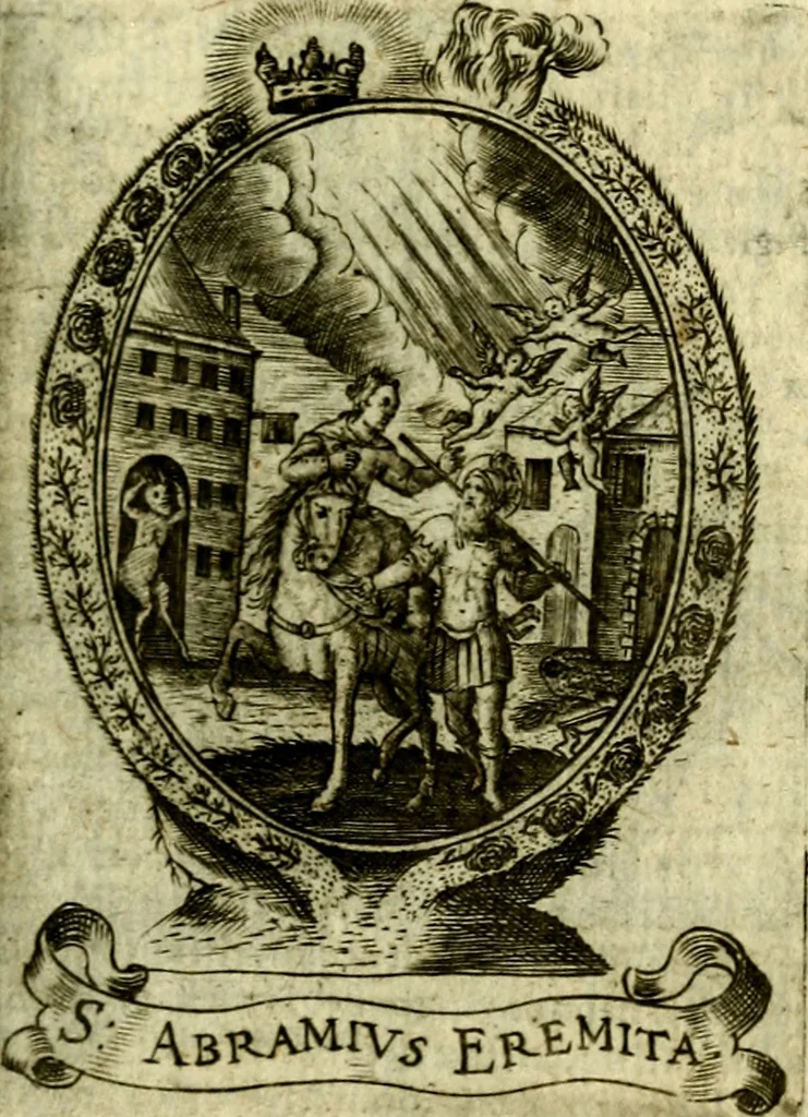 An illustration from Fasti Mariani cum illustrium diuorum imaginib. & elogijs prope DC. in singulos anni menses diésq SS. natales distributis, 1630, leaf 272