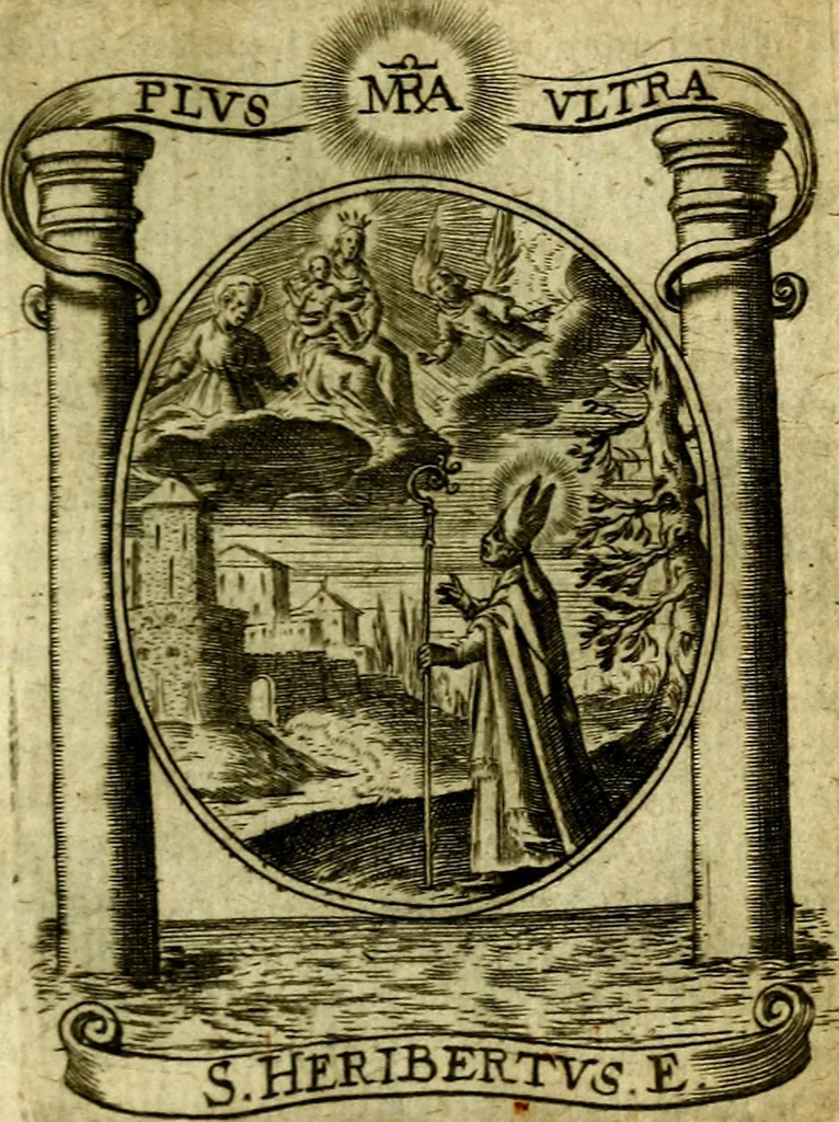 An illustration from Fasti Mariani cum illustrium diuorum imaginib. & elogijs prope DC. in singulos anni menses diésq SS. natales distributis, 1630, leaf 276
