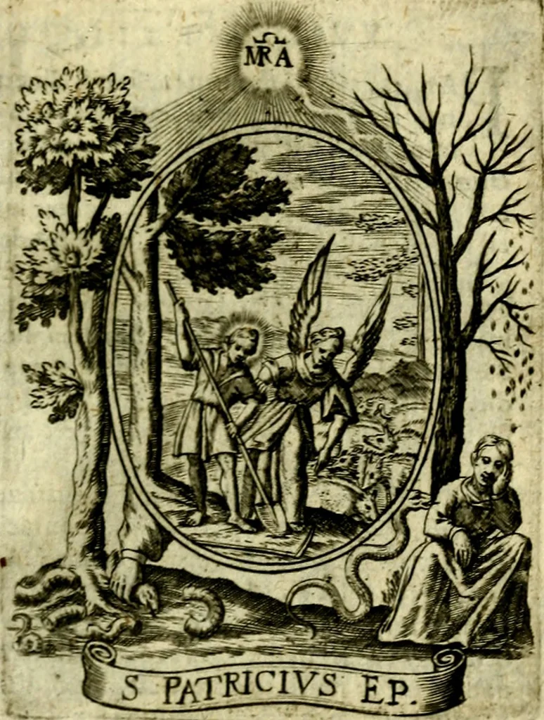 An illustration from Fasti Mariani cum illustrium diuorum imaginib. & elogijs prope DC. in singulos anni menses diésq SS. natales distributis, 1630, leaf 278