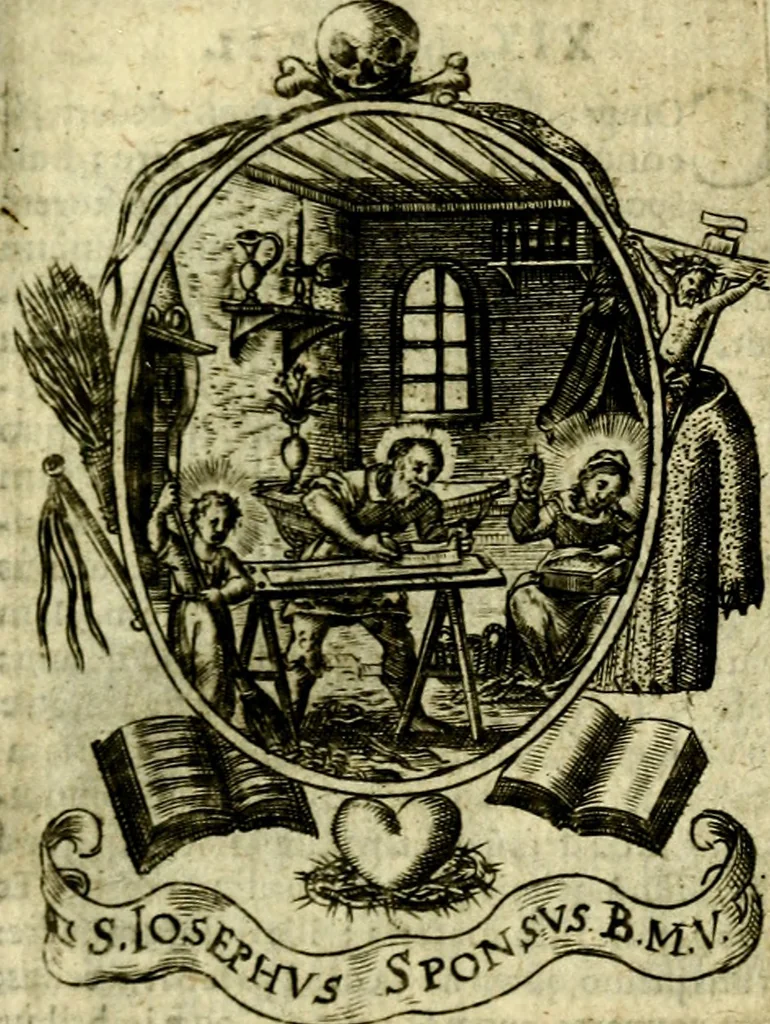 An illustration from Fasti Mariani cum illustrium diuorum imaginib. & elogijs prope DC. in singulos anni menses diésq SS. natales distributis, 1630, leaf 284
