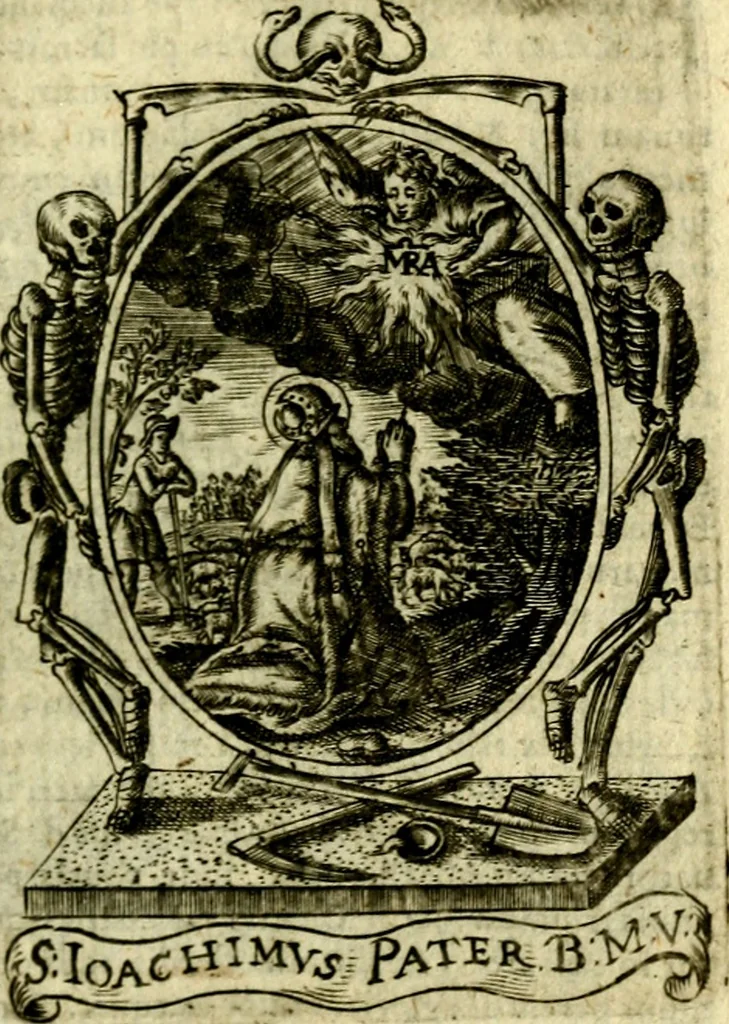 An illustration from Fasti Mariani cum illustrium diuorum imaginib. & elogijs prope DC. in singulos anni menses diésq SS. natales distributis, 1630, leaf 290