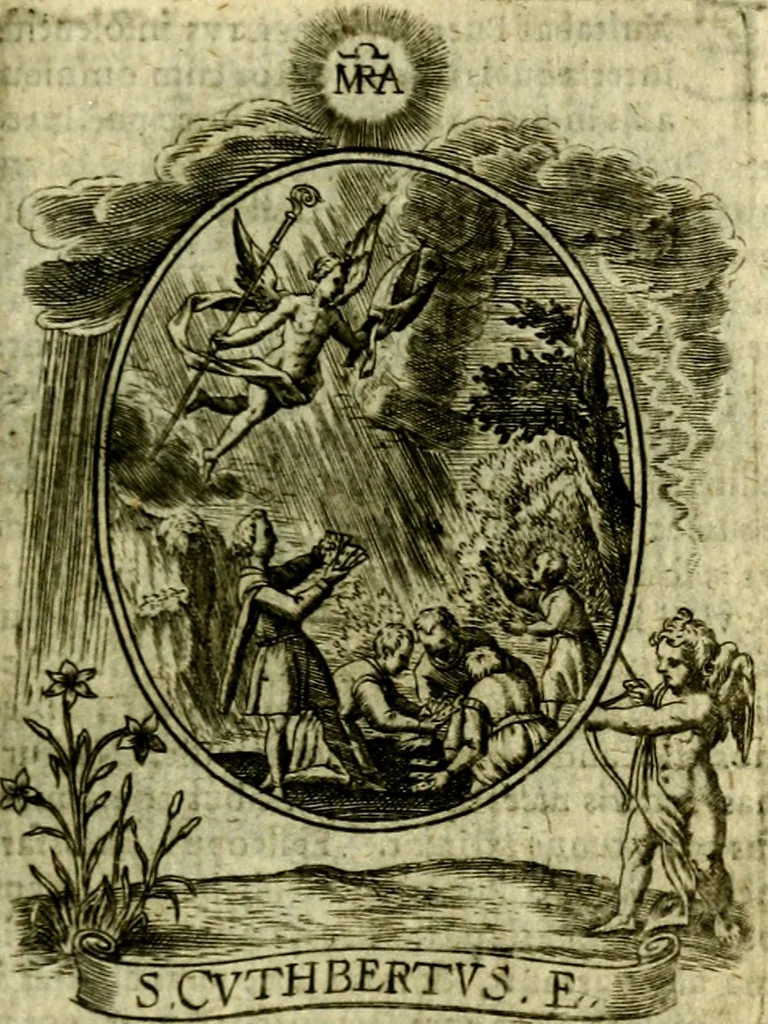 An illustration from Fasti Mariani cum illustrium diuorum imaginib. & elogijs prope DC. in singulos anni menses diésq SS. natales distributis, 1630, leaf 292