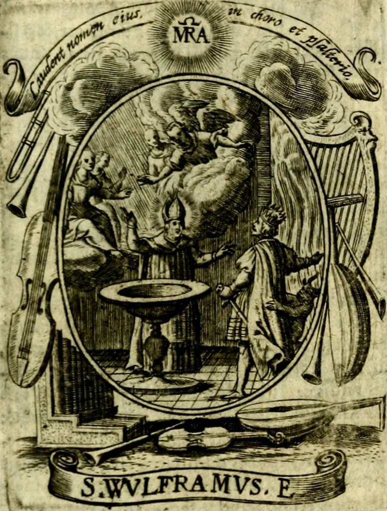 An illustration from Fasti Mariani cum illustrium diuorum imaginib. & elogijs prope DC. in singulos anni menses diésq SS. natales distributis, 1630, leaf 294