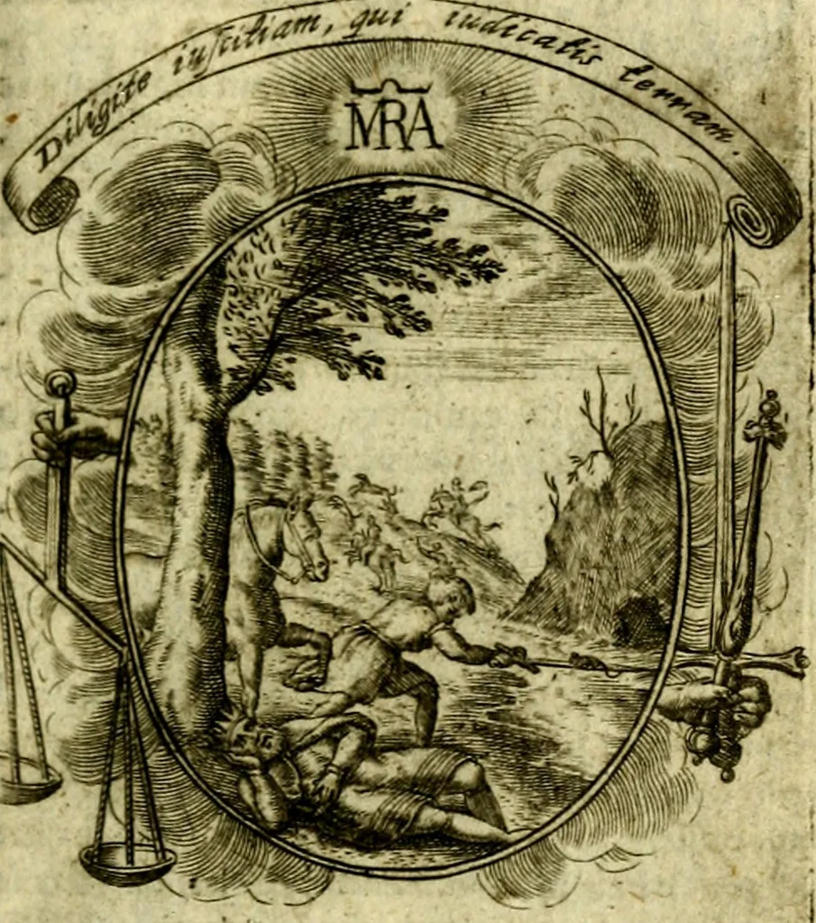 An illustration from Fasti Mariani cum illustrium diuorum imaginib. & elogijs prope DC. in singulos anni menses diésq SS. natales distributis, 1630, leaf 312