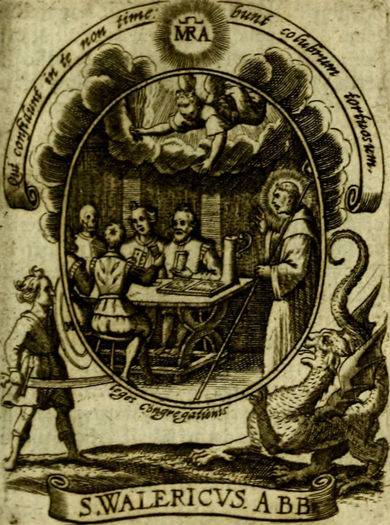 An illustration from Fasti Mariani cum illustrium diuorum imaginib. & elogijs prope DC. in singulos anni menses diésq SS. natales distributis, 1630, leaf 326