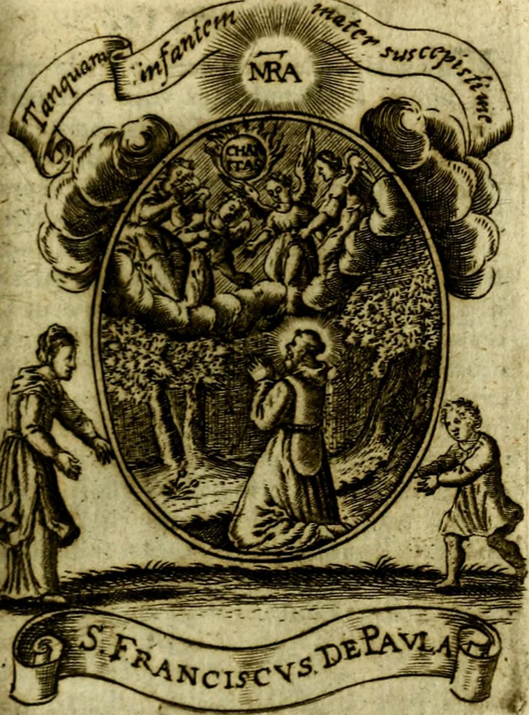 An illustration from Fasti Mariani cum illustrium diuorum imaginib. & elogijs prope DC. in singulos anni menses diésq SS. natales distributis, 1630, leaf 328